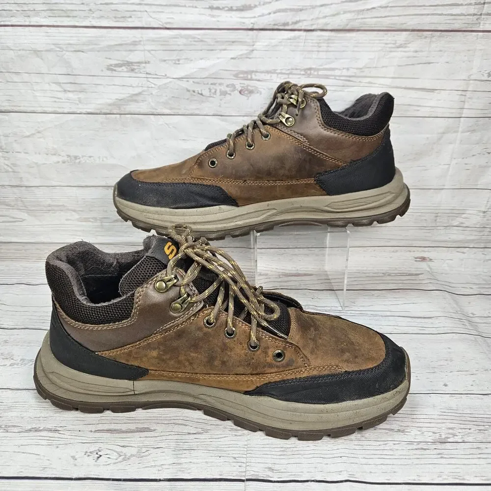 Men's Skechers Waterproof Zeller Low Hiking Boots Brown Leather Size 13